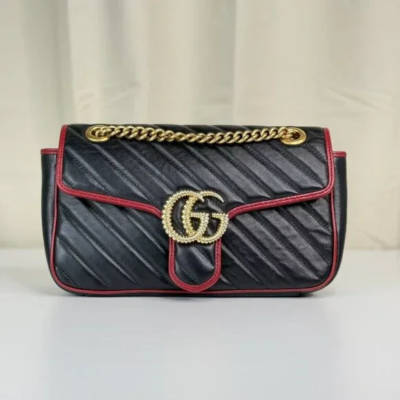 Gucci Black Leather Medium Marmont Flap Shoulder Bag - Picture 1 of 8